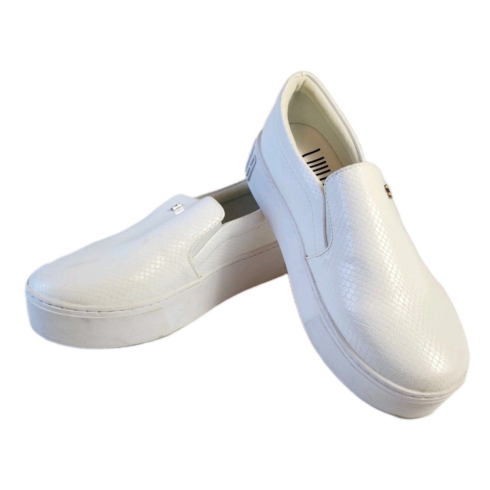 SANTA LOLLA Womens Leather Slip On Sneakers Size 10 White Platform Casual Shoe